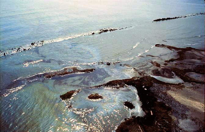 Загрязнение берега океана нефтью